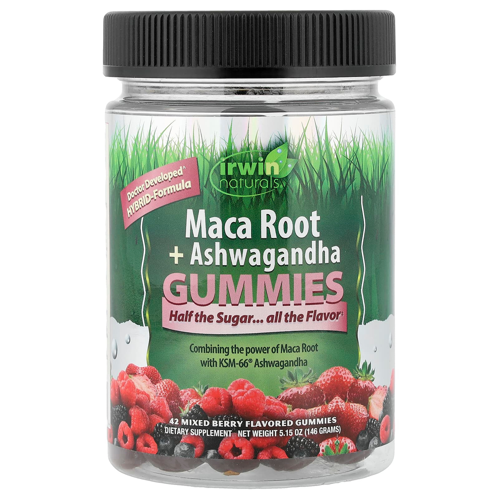 Irwin Naturals, корень маки и ашваганда, со вкусом ягод, 42 жевательных таблетки