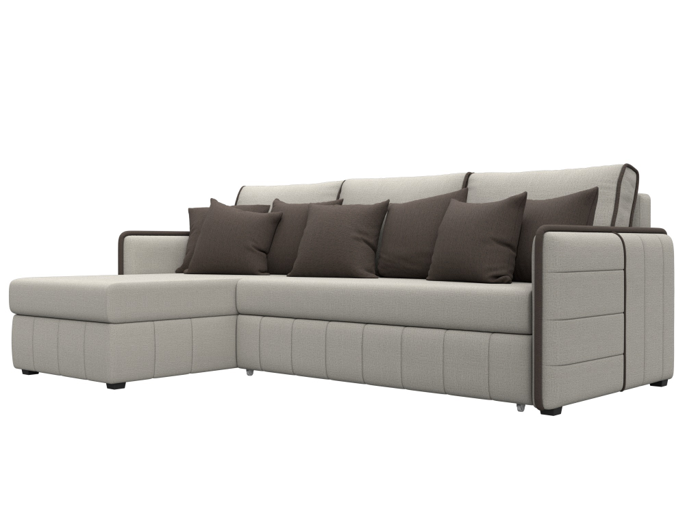 Диван угловой Лига-078 угол универсальный РОГОЖКА Амур 02 бежевый Амур 05 коричневый