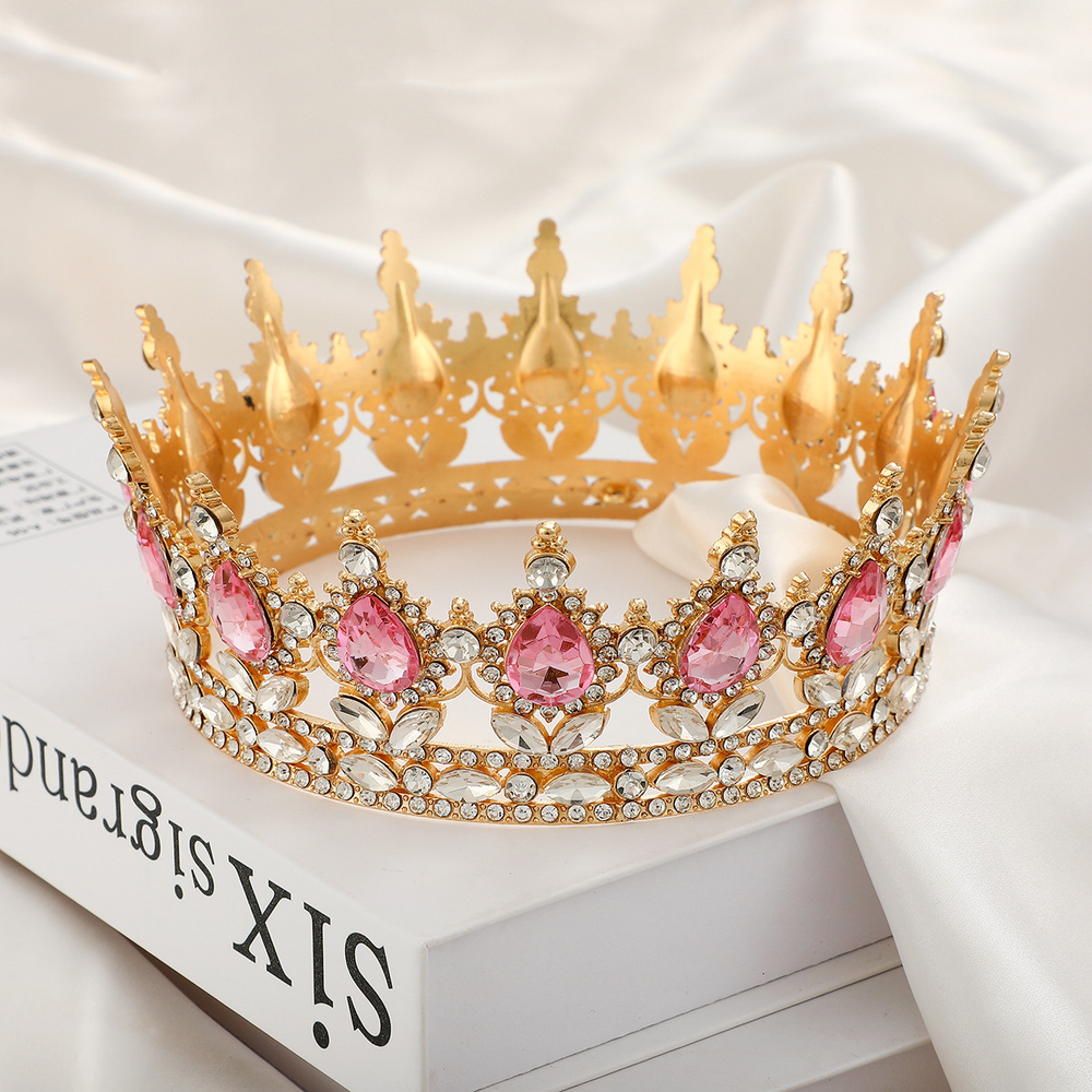 Декоративная корона на торт, золото (Розовые камни)