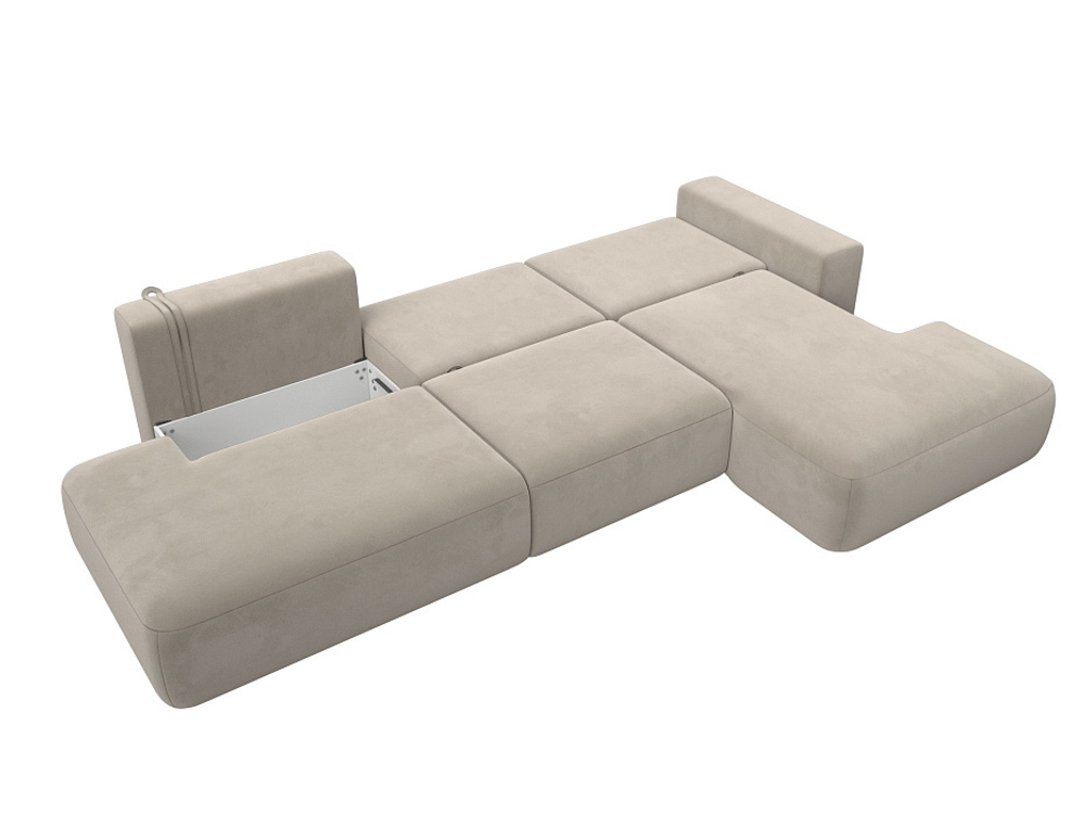 Диван угловой Лига-036 НПБ Модерн Лонг правый угол МИКРОВЕЛЬВЕТ Бежевый