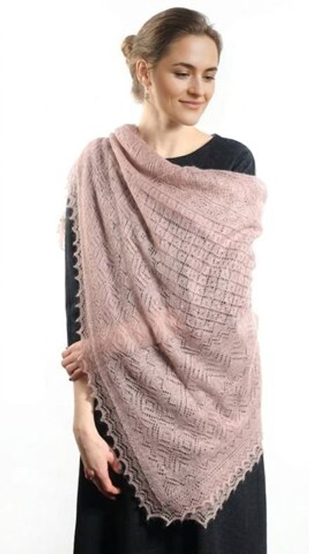 Оренбургский пуховый платок-паутинка А140-06 магнолия