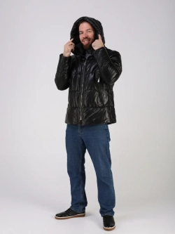 Куртка зимняя кожаная с капюшоном пуховик
