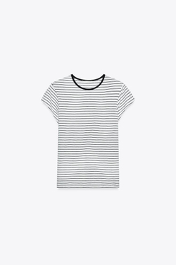 ZARA ФУТБОЛКА В СТИЛЕ РУСТИК С КОРОТКИМИ РУКАВАМИ, ПОЛОСКИ