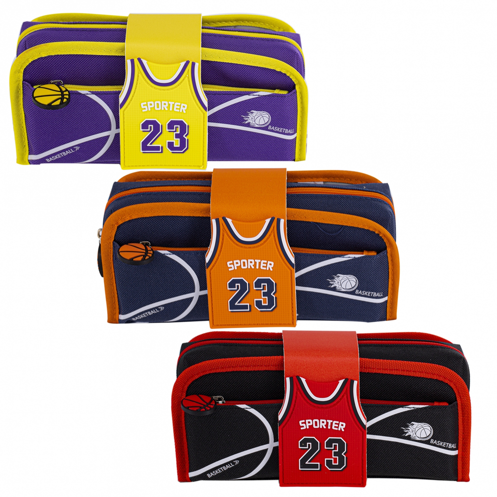 Пенал - косметичка Alingar, ПВХ, молния, боковой карман, съёмная косметичка, липучка,195 х 80 мм, "Sporter 23", микс (син/оранж, фиол/желт, черн/крас)