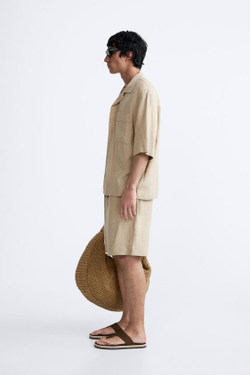 ZARA ШОРТЫ ИЗ ВИСКОЗЫ И ЛЬНА, СВЕТЛО-БЕЖЕВЫЙ