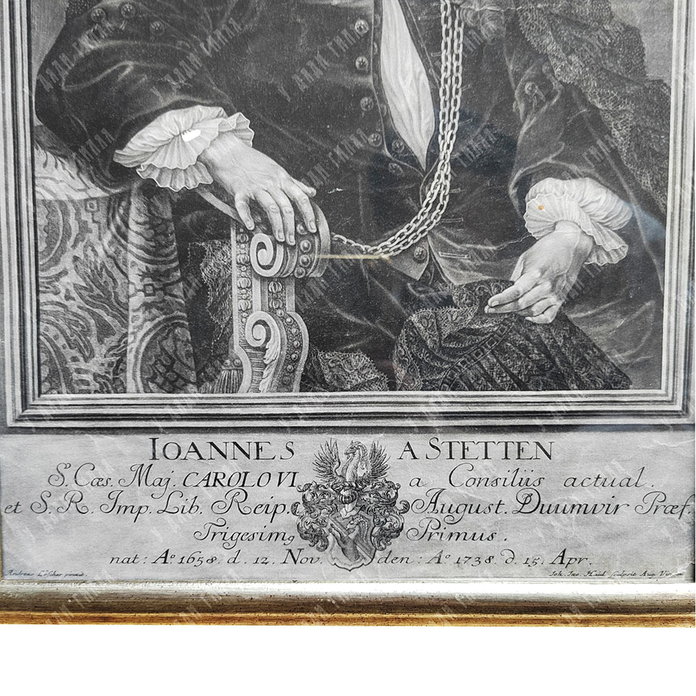 Портрет Иоганна фон Штеттена по ориг. Лёшера. Гравёр Дж.Я. Хайд. Меццо-тинто. 1738 г.