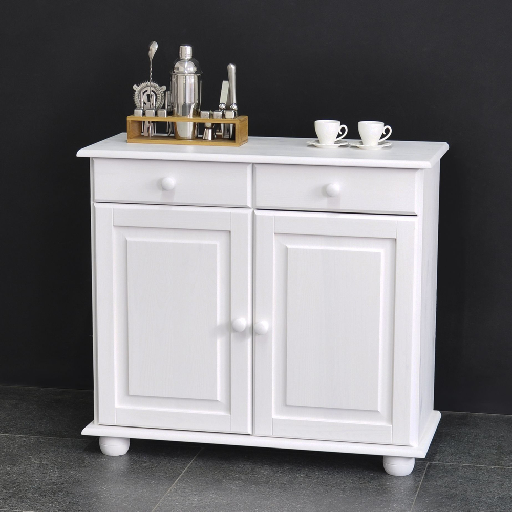 Шкаф витрина Лена двухдверный 90х39х192 см из массива сосны / буфет для кухни, белый