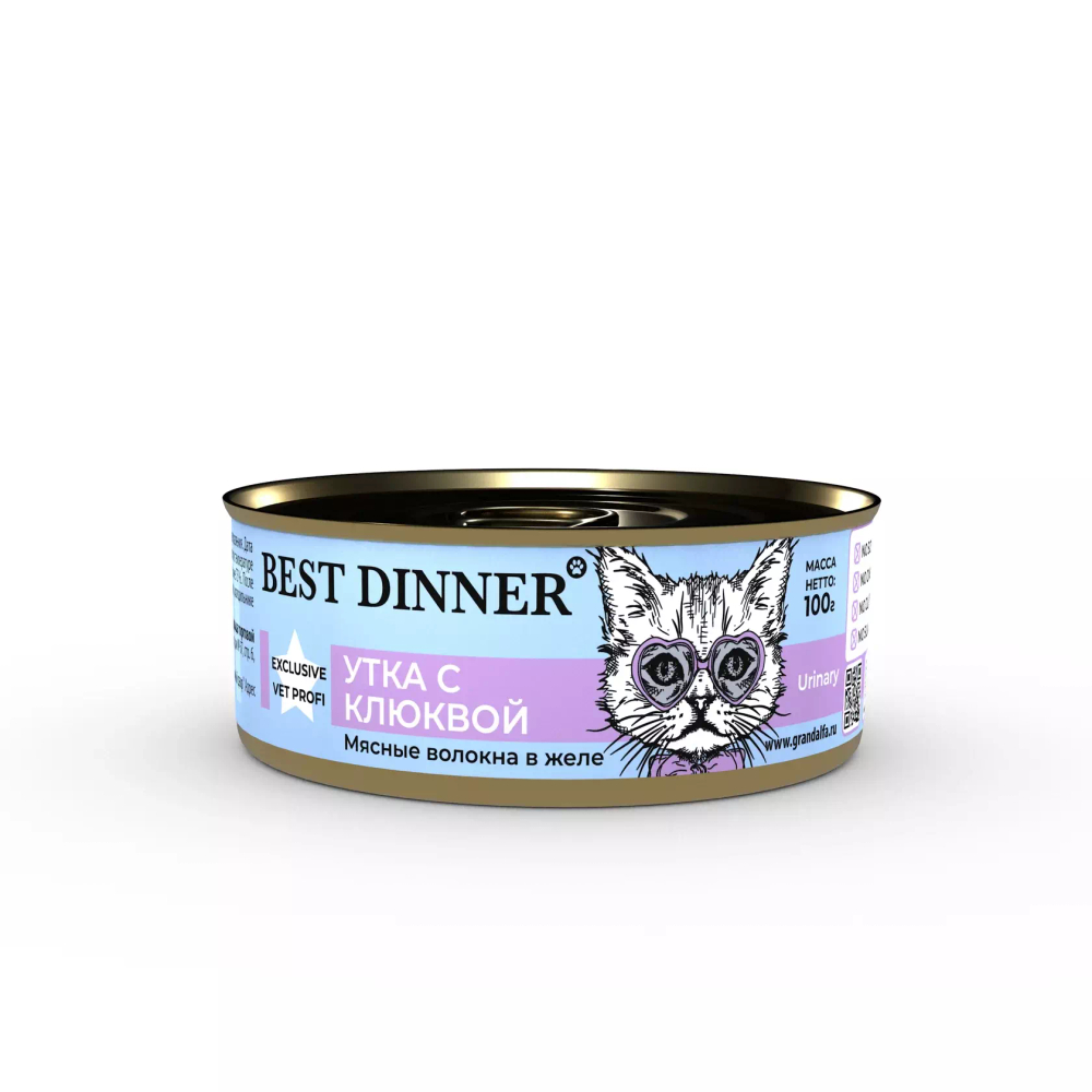 Консервы Best Dinner Exclusive Утка с клюквой Проф-ка МКБ д/взр,стерилиз, кастир кошек-100 гр