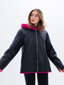 Дубленка короткая зимняя, фуксия, Северина