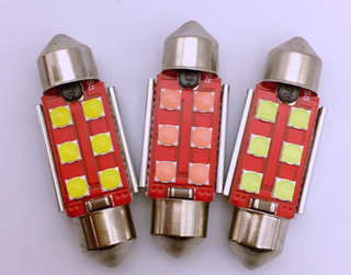 Светодиод 12-24V T11x36 6SMD 3030 WHITE CAN (SJ-FLS35 3606)(БИ) (салон)(бл2шт) радиат,красн фон "PA"
