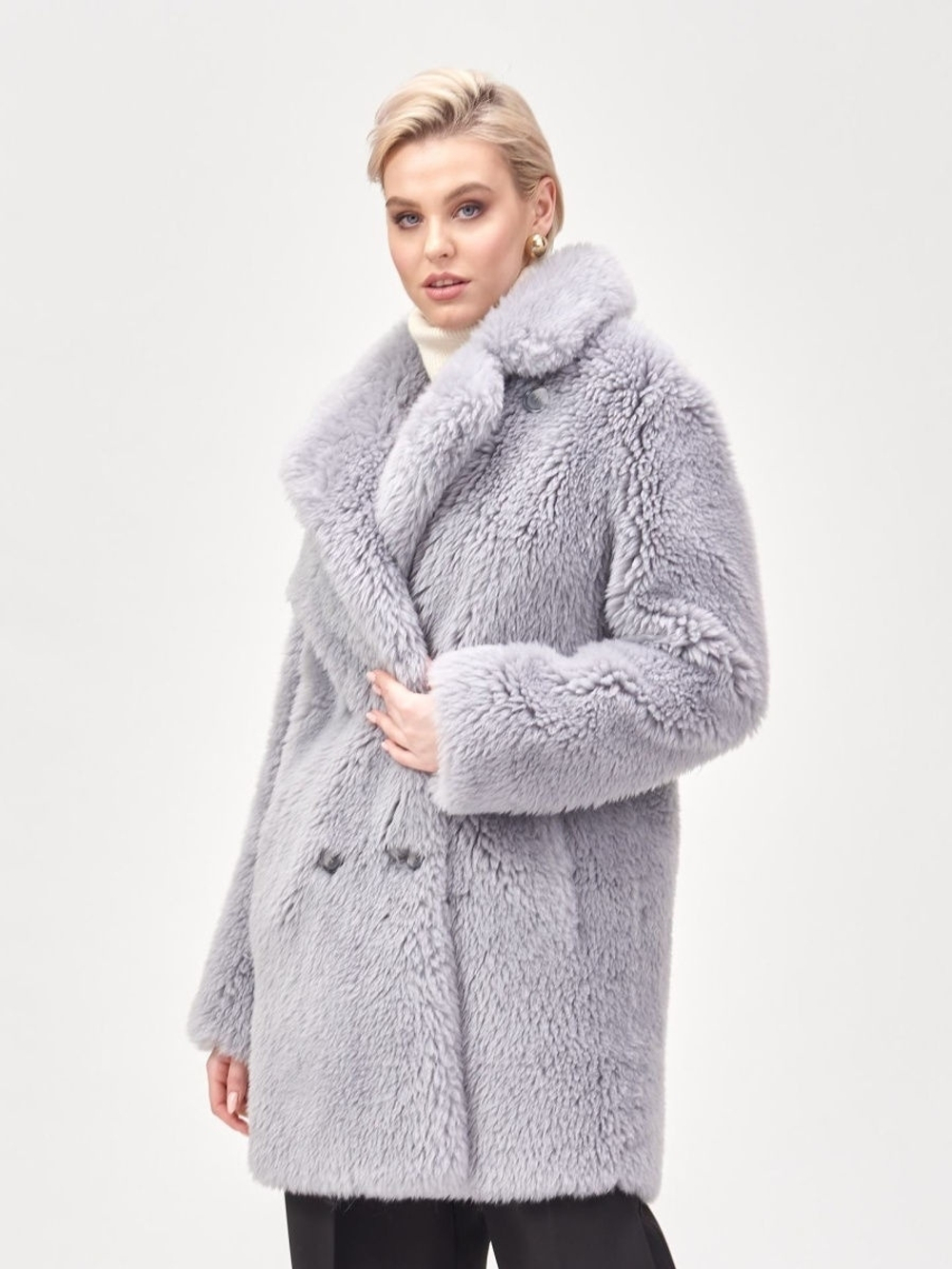 Шуба женская чебурашка тедди полупальто, SilverFox (арт. S1229rm018bz)