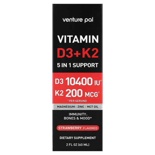 Venture Pal, витамины D3 и K2, с клубникой, 60 мл (2 жидк. унции)