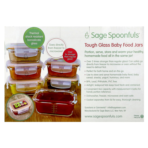 Sage Spoonfuls, Жесткие стеклянные баночки для детского питания, 6 упаковок по 120 мл (4 унции)