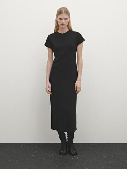 Massimo Dutti Платье миди из крепа, черный