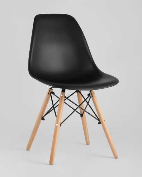 Eames Style DSW черный пластик, стальной каркас, натуральный массив бука