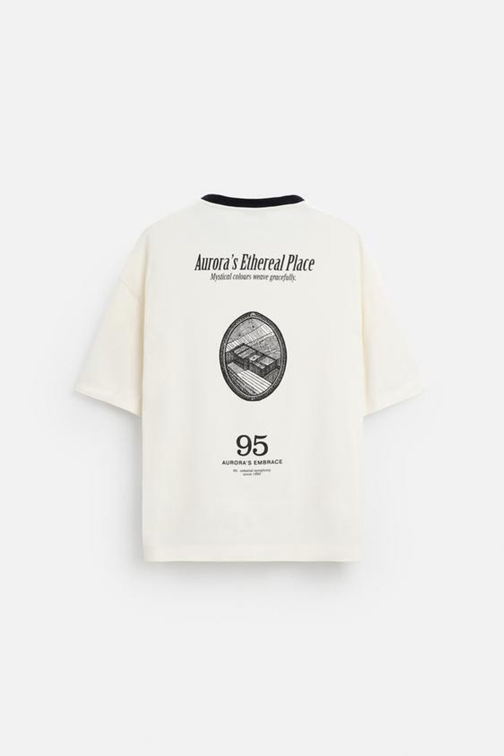 ZARA ФУТБОЛКА С КОНТРАСТНЫМ ПРИНТОМ, ЖЕЛТОВАТО-БЕЛЫЙ