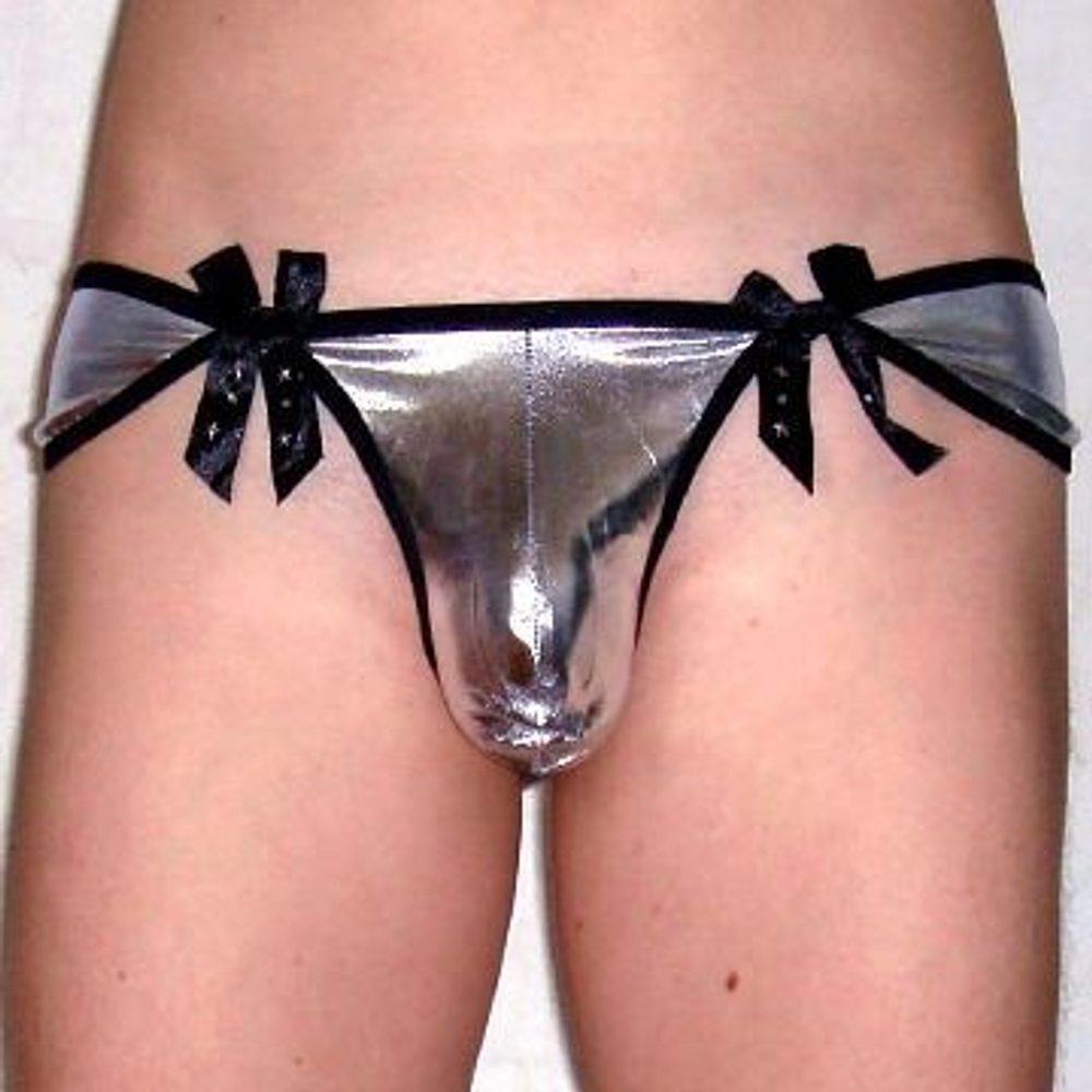 Мужские трусы стринги серебристые String Shine Silver Bow 1023