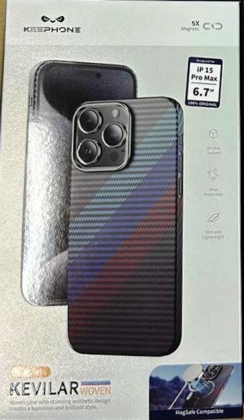 Чехол Keephone Woven Kevilar MagSafe Case для iPhone 15 Pro Max-/ Синий, голубой, красный