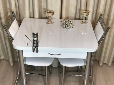 Кухонный раскладной стол с ящиком Glossy wide white