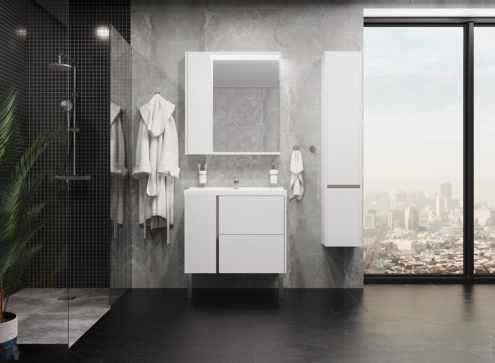 Пенал подвесной Акватон Стоун левая, белая