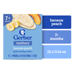 Gerber, вафли для прорезывания зубов, для детей от 7 месяцев, банан и персик, 12 пакетиков по 4 г (0,14 унции), по 2 вафли в пакетике