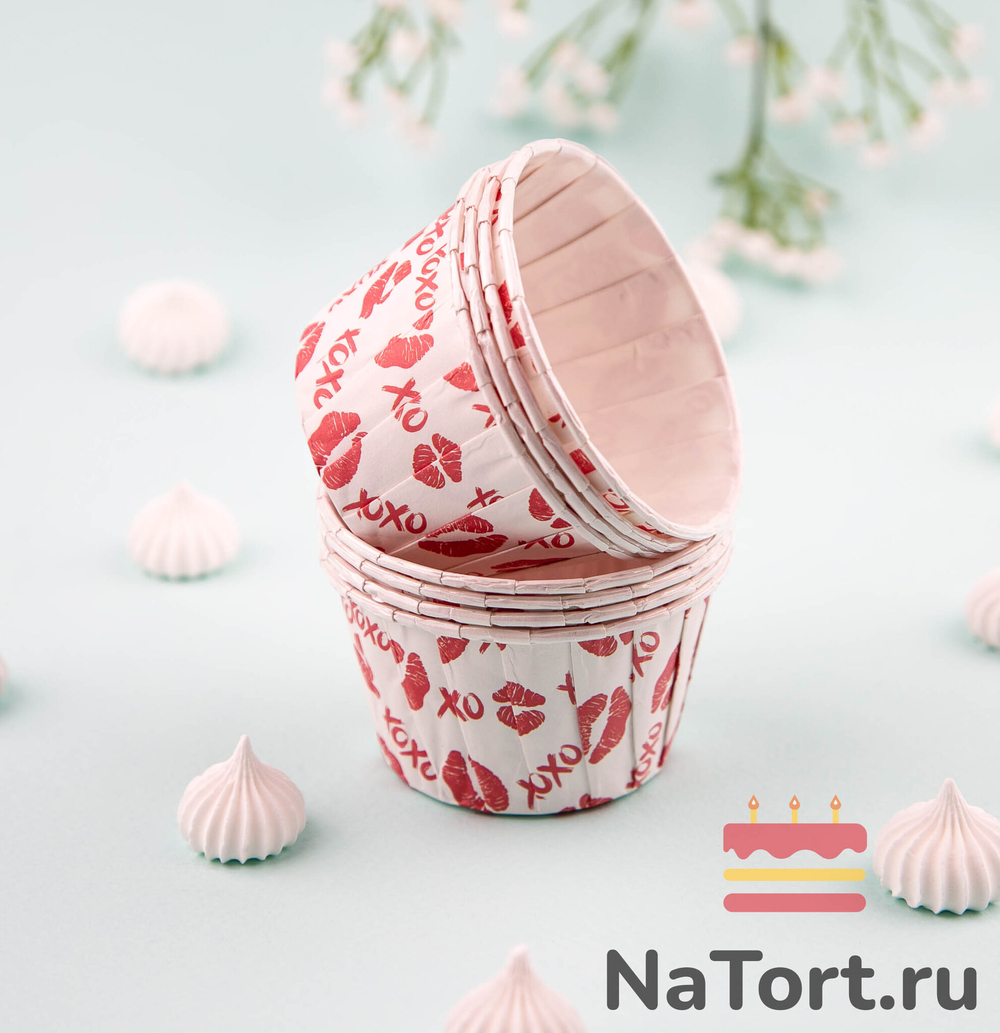 Формы бумажные с ламинацией «Маффин» 50х40 мм (Поцелуи) 100 шт