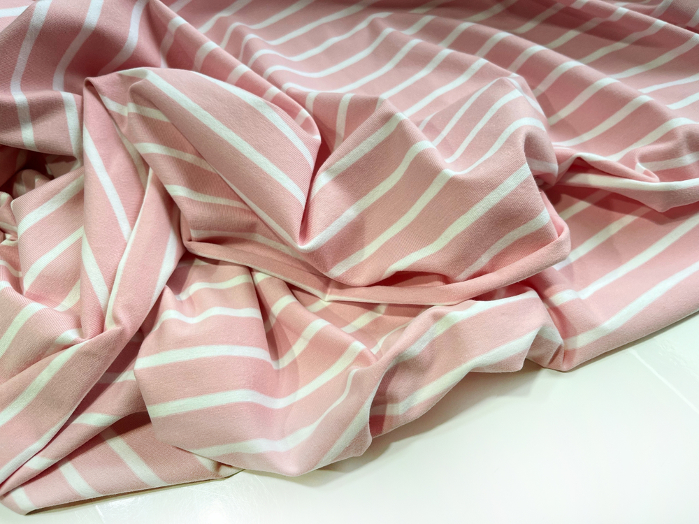 ПОЛОСКИ НА РОЗОВОМ - Кулирка с лайкрой, компакт пенье (КРВ704 Олеся)