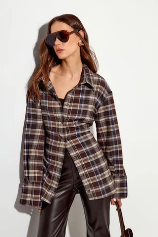 Рубашка из фланели со шнуровкой цвета горький шоколад