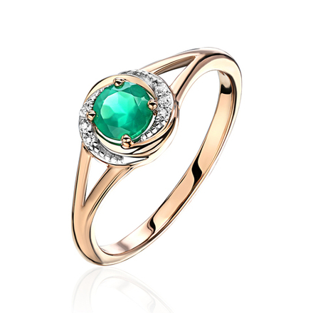 Кольцо с зелёным агатом из красного золота 585 пробы JA-R-14173Р-1