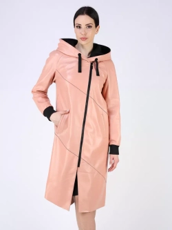 Кожаный плащ длинный с капюшоном пальто