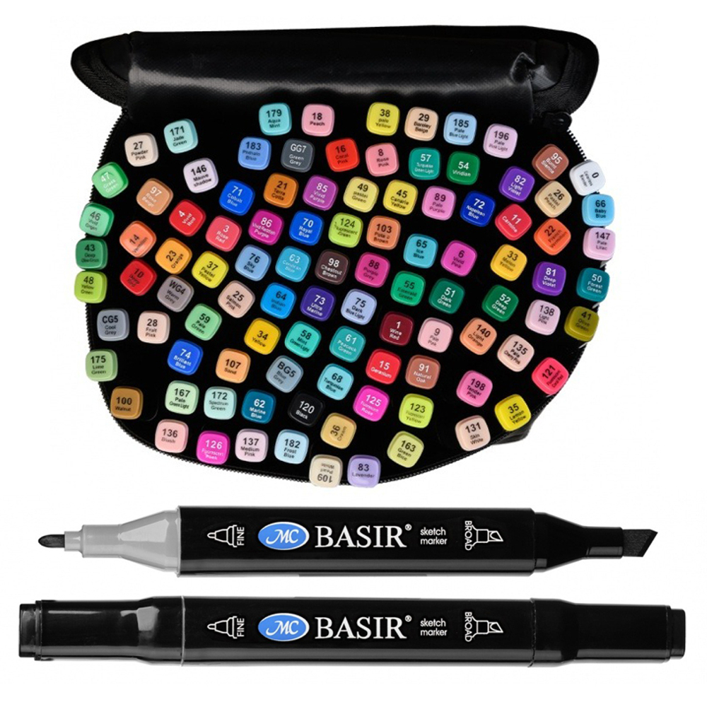 Маркер для скетчинга, двусторонние, Basir, четырёхгранные, 14 мм, спиртовые, 100 шт