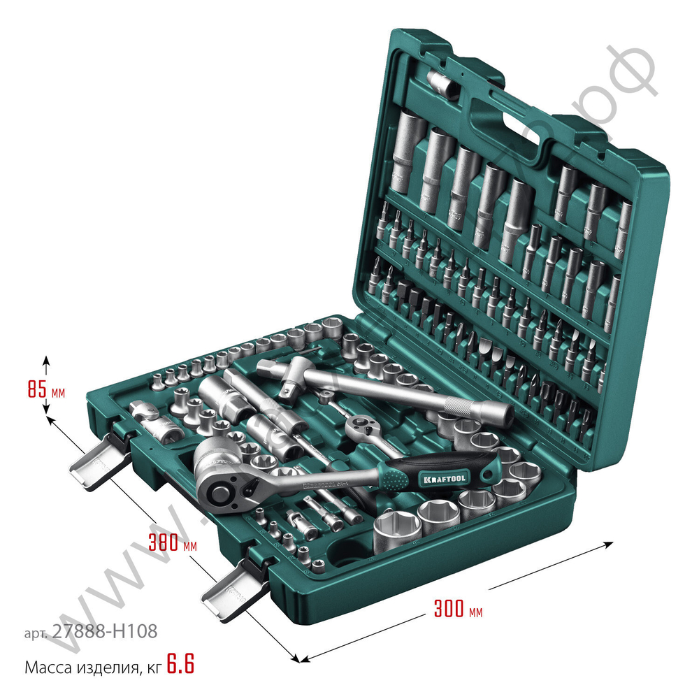 KRAFTOOL X-Drive 108, 108 предм., (1/2″+3/8″+1/4″), универсальный набор инструмента (27888-H108)