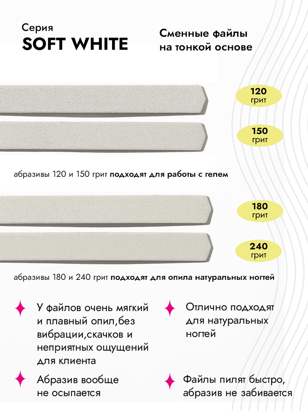 Сменные файлы на тонкой основе, белый абразив, размер Л Плюс