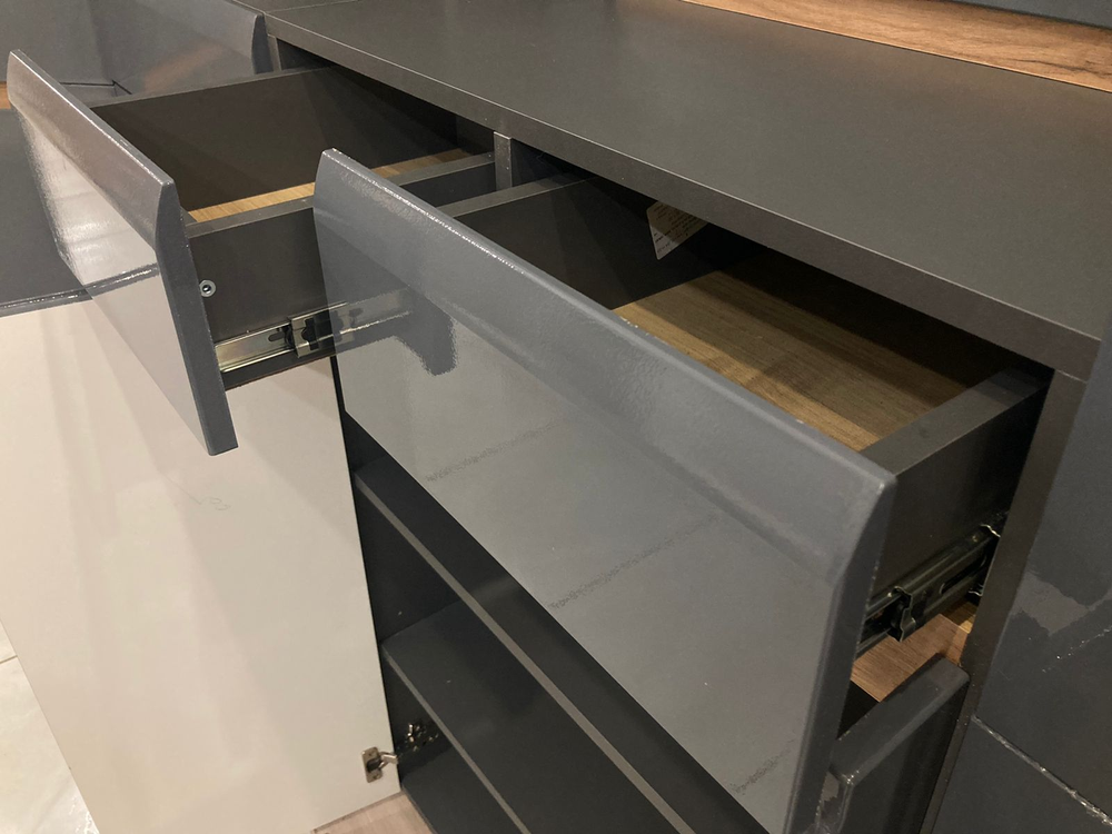 Тумба универсальная (для обуви) Стокгольм серый графит/графит глянец