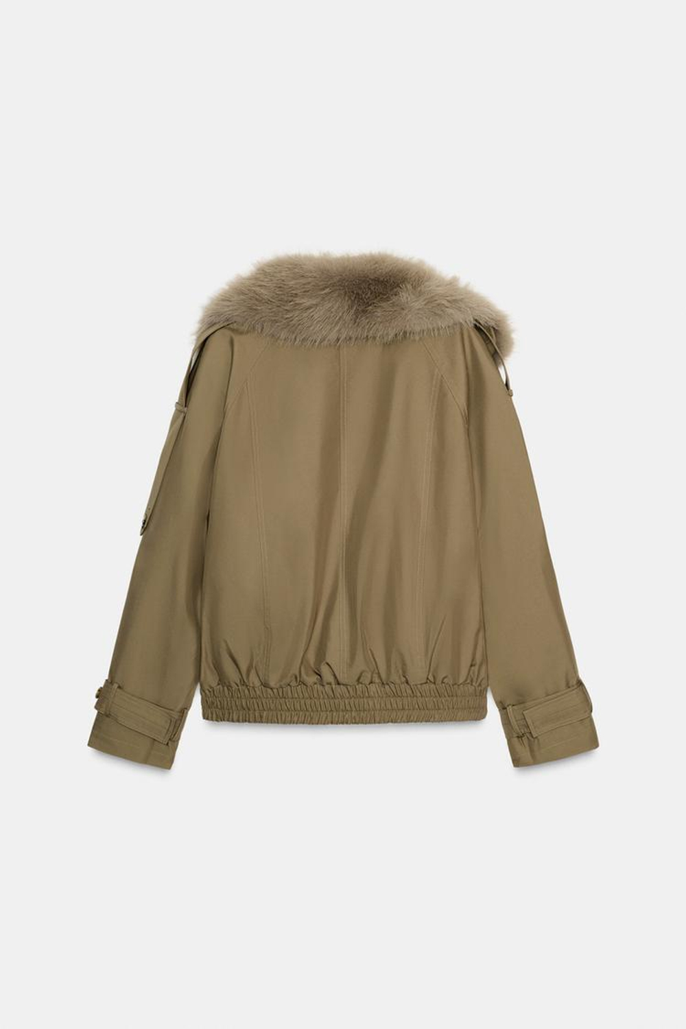 ZARA СТЕГАНОЕ ПАЛЬТО С ВОРОТНИКОМ ИЗ ИСКУССТВЕННОГО МЕХА — ZW COLLECTION, СВЕТЛЫЙ ХАКИ