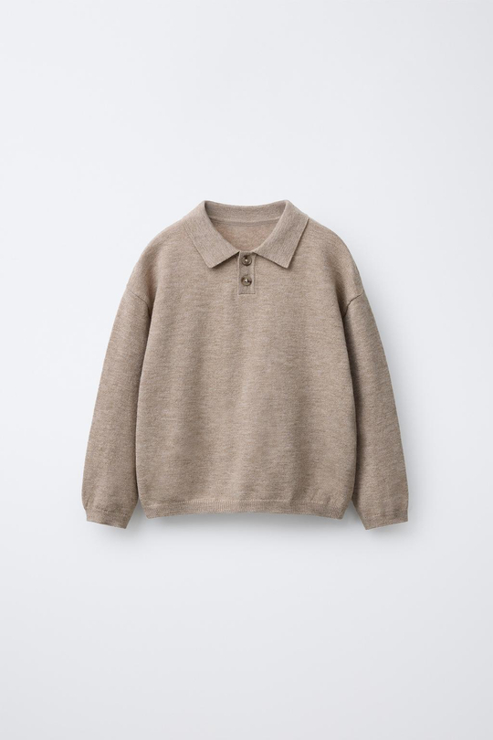 ZARA ТРИКОТАЖНЫЙ ДЖЕМПЕР ПОЛО, БЕЖЕВЫЙ
