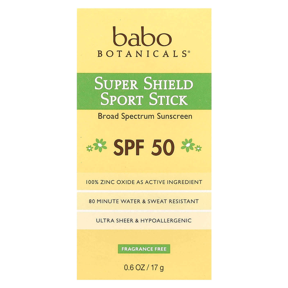 Babo Botanicals, Super Shield Sport, стик, SPF 50, без отдушек, 17 г (0,6 унции)