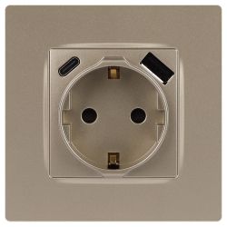 Розетка ЭРА Серия 12 12-4108-04 2P+E 16A-250В со шторками с USB type-A+C 5В-3А шампань