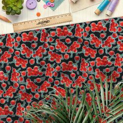 Ткань дюспо мёрзлая рябина с зелёной каймой