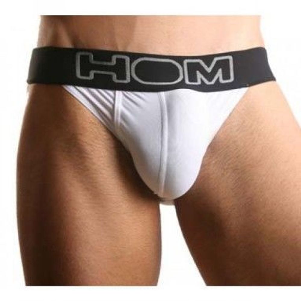 Мужские трусы танга белые с черной резинкой HOM Night Therapy Tanga Brief White