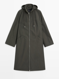 Massimo Dutti Длинный тренч, бутылочно-зеленый