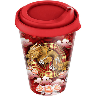 Стакан с крышкой 420мл «IZI-GO» с декором (красный)