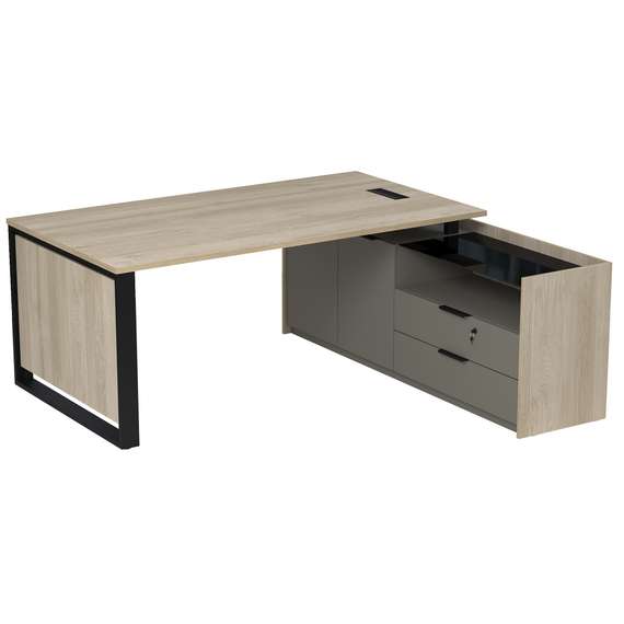 15СОЛД-ШД.1609 Стол рабочий с люч, на опорной двусост тумбе, с ящ, с замком (1660*1768*750)