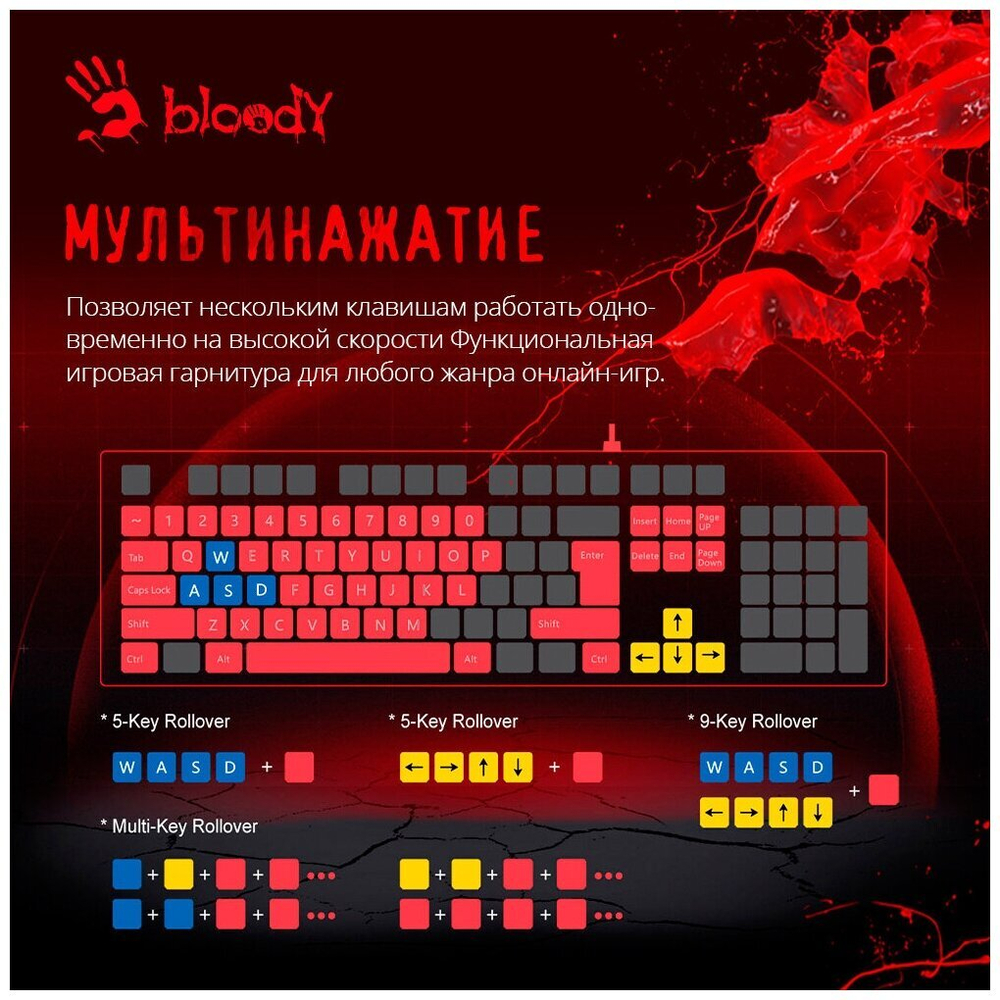 Клавиатура Bloody B500N Light Strike (LK), black, русская