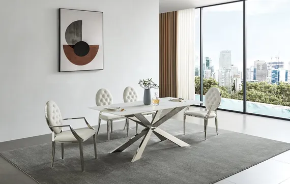 Обеденный стол Steelgor 160х90 см, белый камень