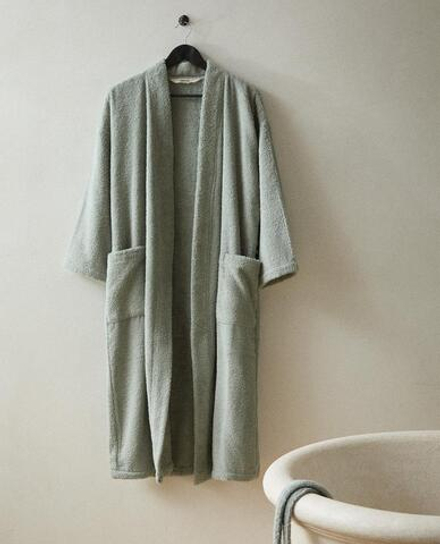 ZARA HOME ХЛОПКОВЫЙ ХАЛАТ, СВЕТЛО-ЗЕЛЕНЫЙ