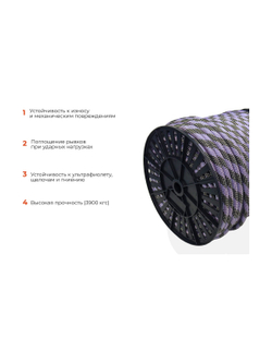 Страховочная высокопрочная веревка Gigant 48 прядей, 11ммх100м HRS-04