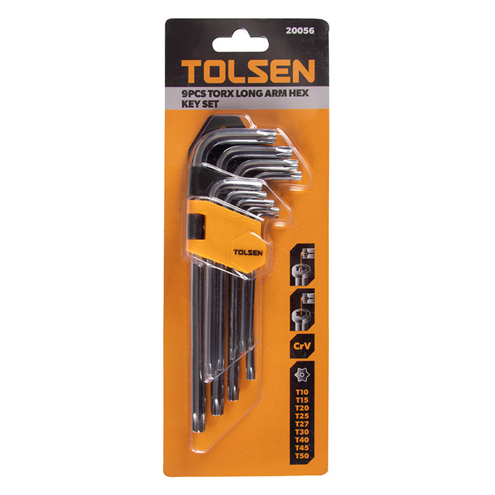 TOLSEN (TT20056) Набор Г-образных Torx, T10H-T50H, удлиненные, с отверстием, 9 предметов