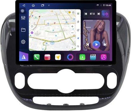 Магнитола для KIA Soul 2 2014-2019 (климат, рамка глянцевая) - FarCar BX877 монитор 13" 2K QLED на Android 13, TS10, 6+128, CarPlay, 4G SIM-слот