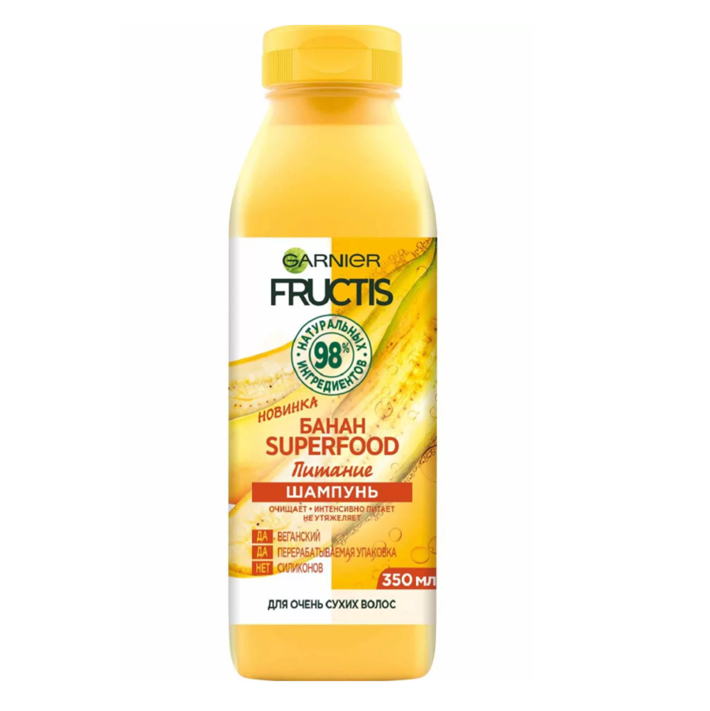 Garnier Fructis Шампунь для волос Банан Superfood, питательный, для очень сухих волос, 350 мл